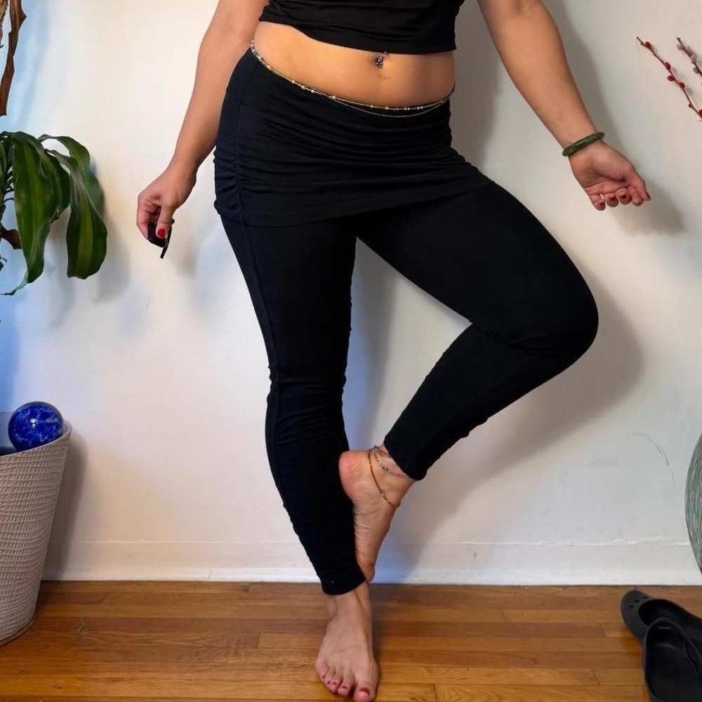Athleta Black Foldover Skirt Leggings Yoga Pants Y2K Boho Ruched Size M